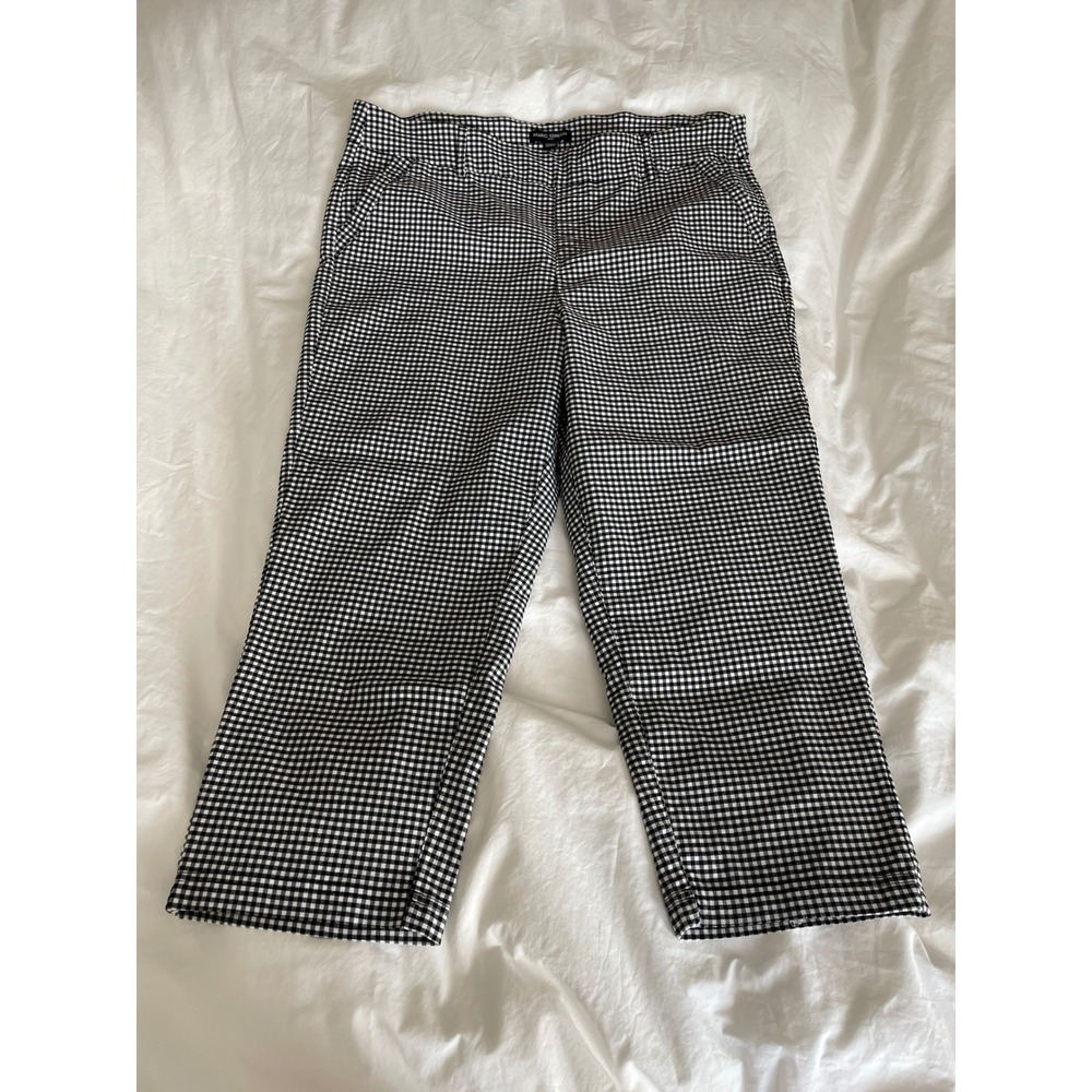 Gingham Checkered Cropped Trousers Black White Stretch Preppy Retro Size XL